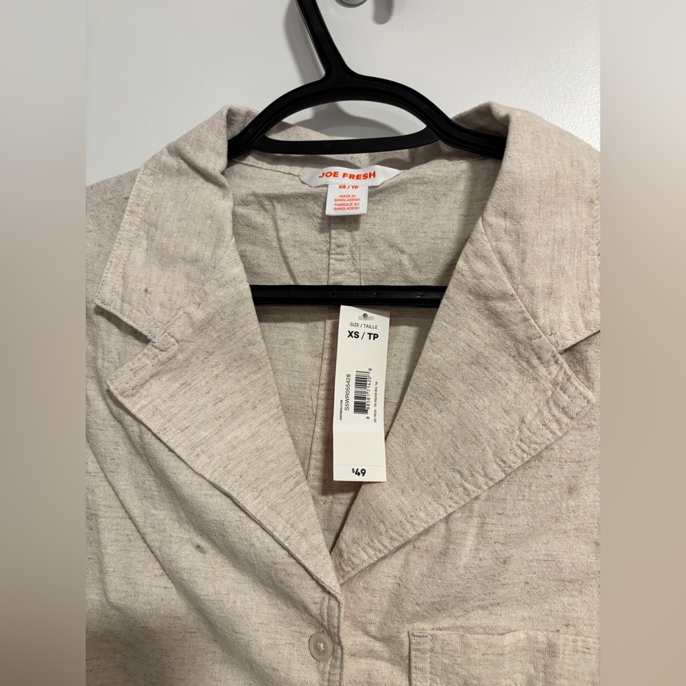 G-Joefresh Light Beige Linen-Blend Short Sleeve Shirt Dress - Picture 3 of 4